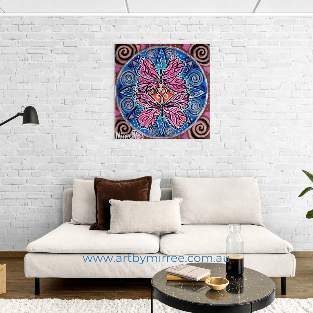 'BUTTERFLY HEARTS' Framed Canvas Print by Mirree Contemporary Aboriginal Art