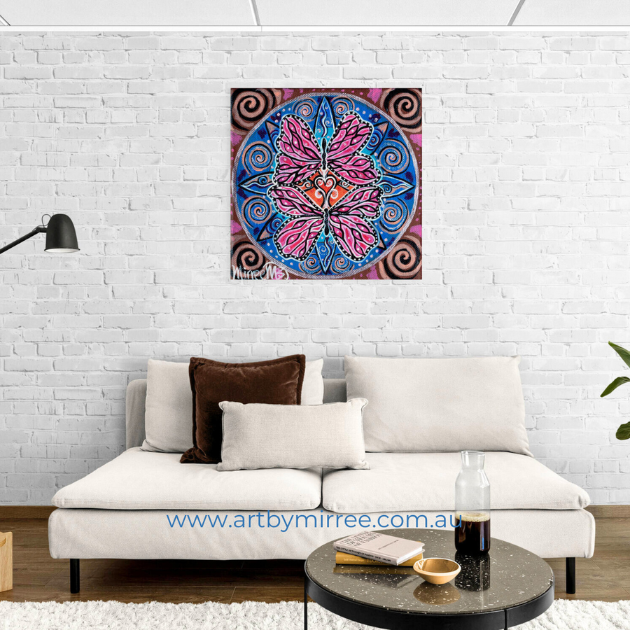 'BUTTERFLY HEARTS' Framed Canvas Print by Mirree Contemporary Aboriginal Art