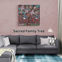 Thumbnail for SACRED FAMILY TREE WITH BLUE WREN AND BUTTERFLY Framed Canvas Print by Mirree Contemporary Aboriginal Art