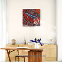 Thumbnail for Native House Gecko with Southern Old Lady Moth Dreaming Framed Canvas Print by Mirree Contemporary Aboriginal Art