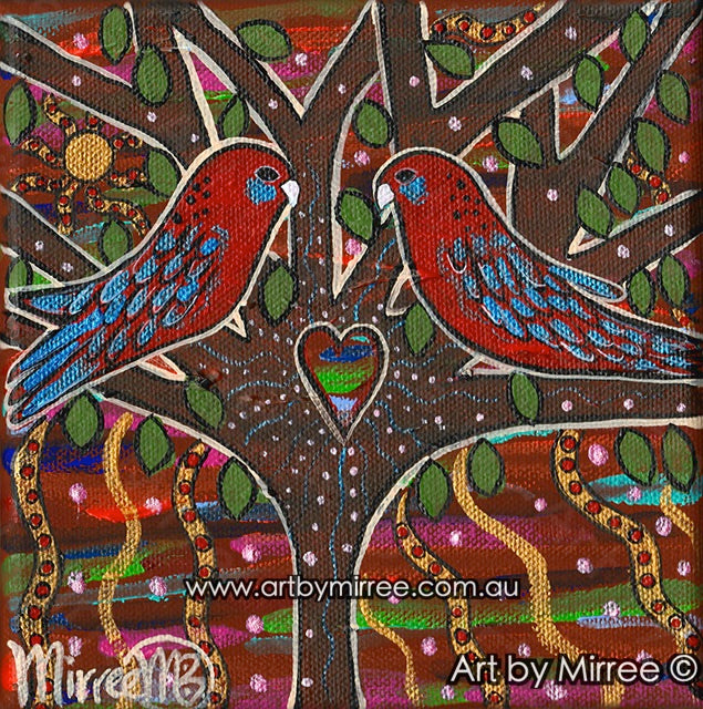 Crimson Rosella New Growth Dreaming Contemporary Aboriginal Art Original Painting by Mirree