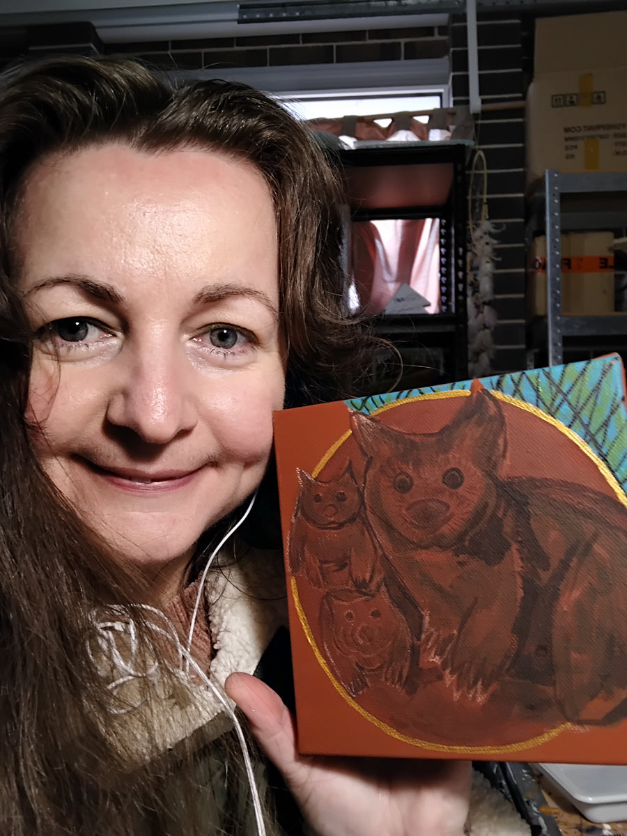 'Australian Wombat and Baby' Original Painting by Mirree Contemporary Dreamtime Animal Dreaming