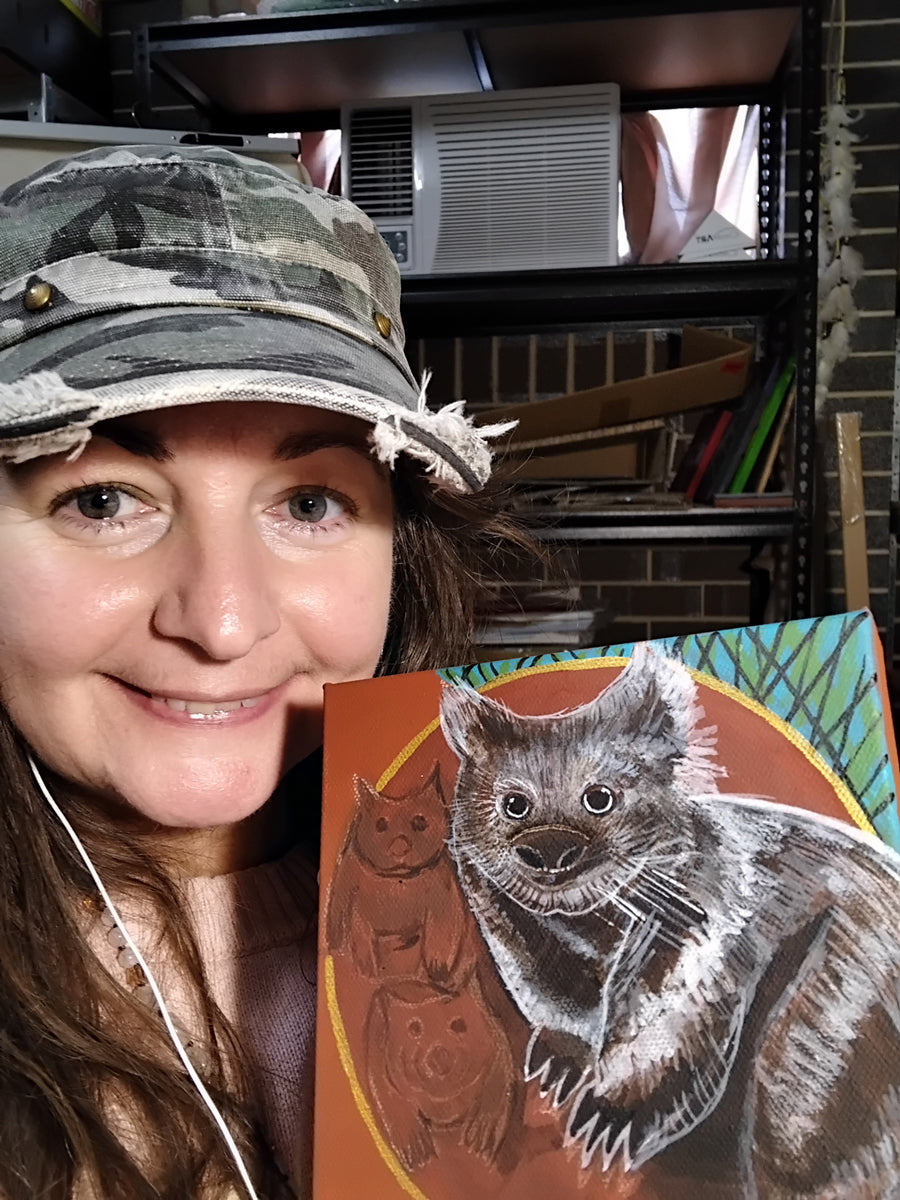 'Australian Wombat and Baby' Original Painting by Mirree Contemporary Dreamtime Animal Dreaming