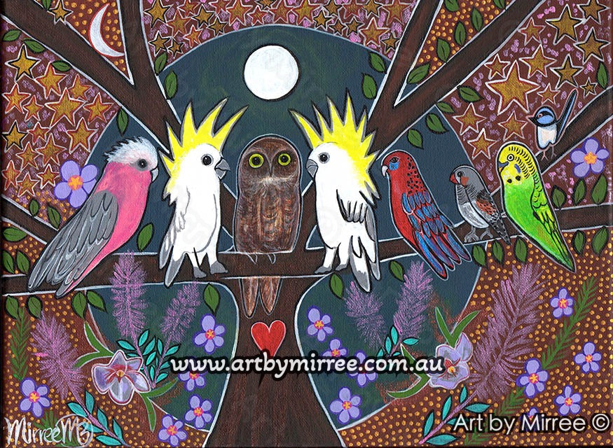 'Meeting of the Birds' Large Original Painting by Mirree Contemporary Dreamtime Animal Dreaming