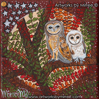 Thumbnail for Australian Masked Tasmanian Owl and Baby Dreaming Contemporary Aboriginal Art Original Painting by Mirree