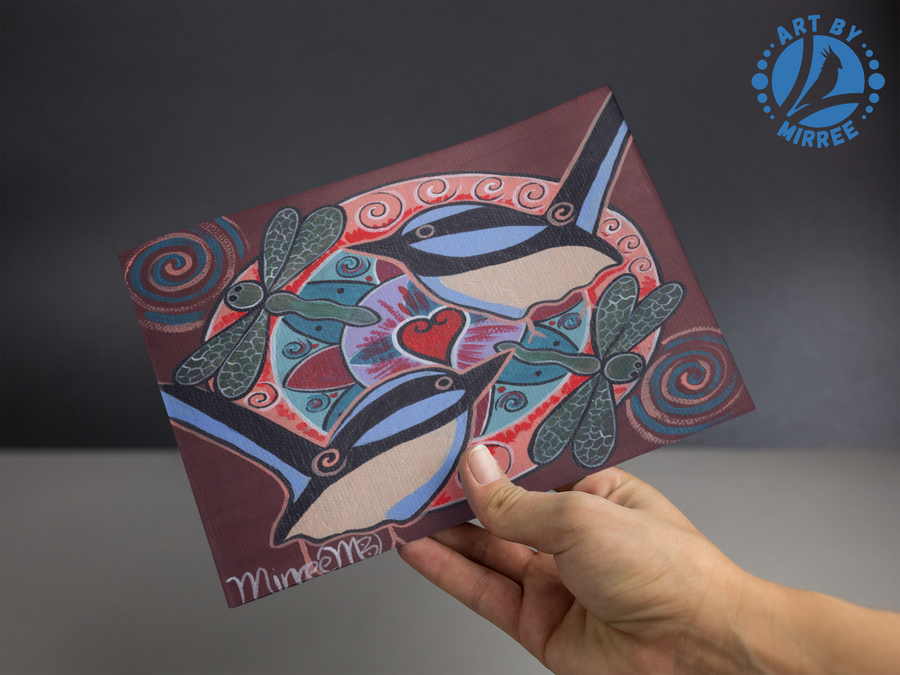 Blue Wren with Dragonfly Dreaming Aboriginal Art A6 blank PostCard Single by Mirree
