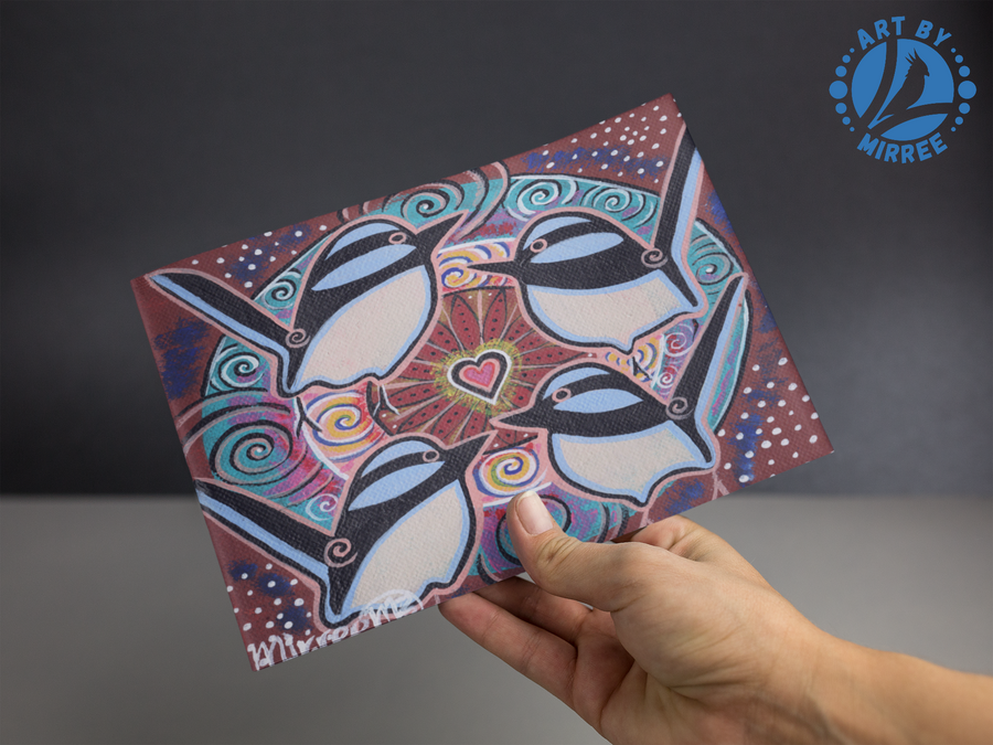 Blue Wren Universal Spirit Dreaming Aboriginal Art A6 blank PostCard Single by Mirree