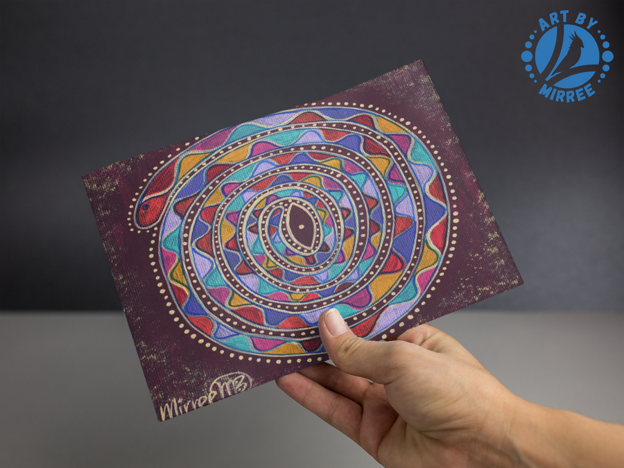 Resting Place of Rainbow Serpent Universal Spirit Dreaming Aboriginal Art A6 PostCard Single by Mirree