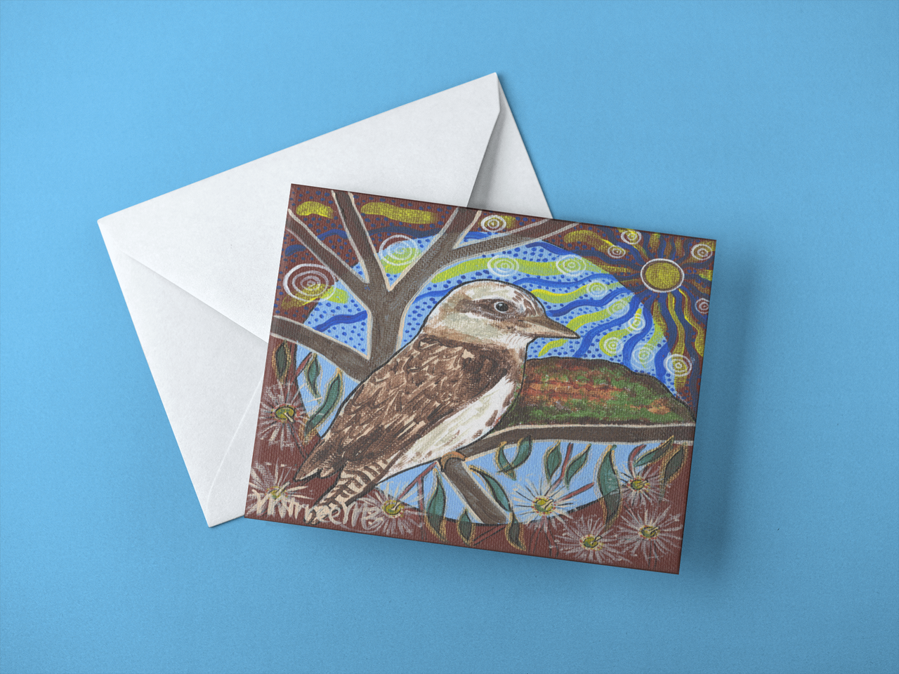 Kookaburra with Flower Medicine A6 Greeting Card Single by Mirree