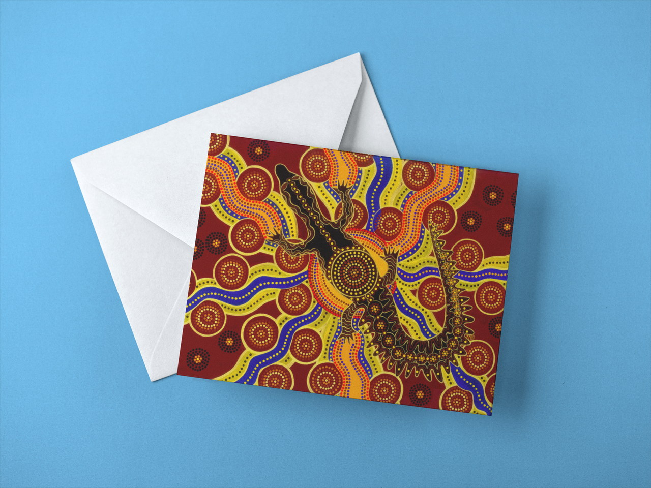 Crocodile Aboriginal Art Spirit Power A6 Gift Card Single by Mirree