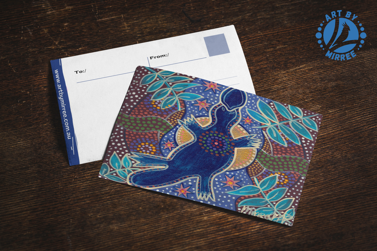 Platypus Universal Spirit Dreaming Aboriginal Art A6 PostCard Single by Mirree