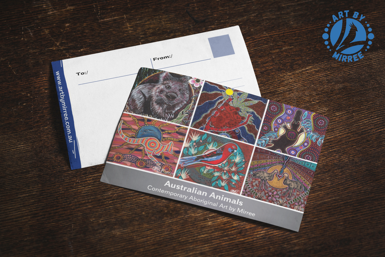 Australian Animal Dreaming Contemporary Aboriginal Art A6 PostCard Single by Mirree