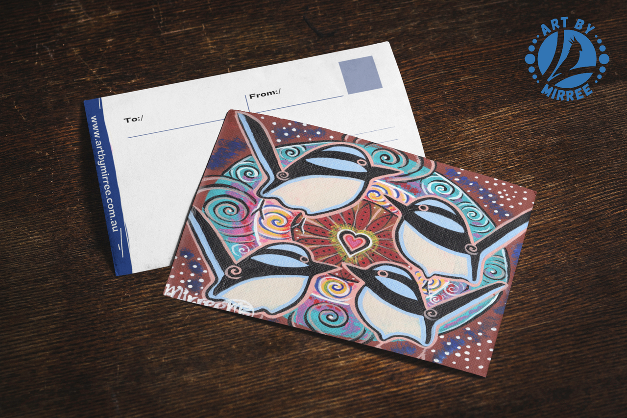 Blue Wren Universal Spirit Dreaming Aboriginal Art A6 blank PostCard Single by Mirree
