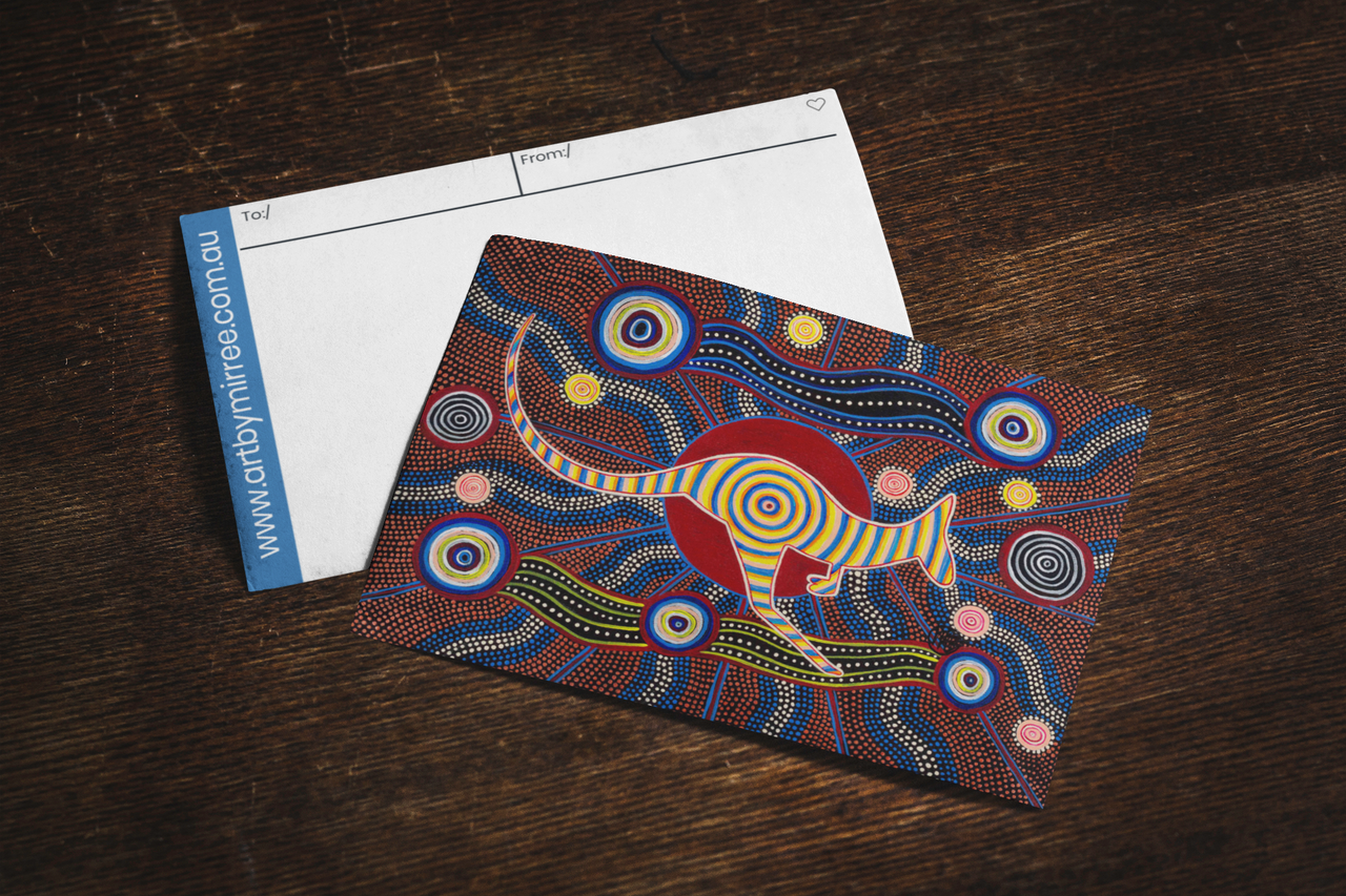 Red Kangaroo Universal Spirit Dreaming Aboriginal Art A6 PostCard Single by Mirree