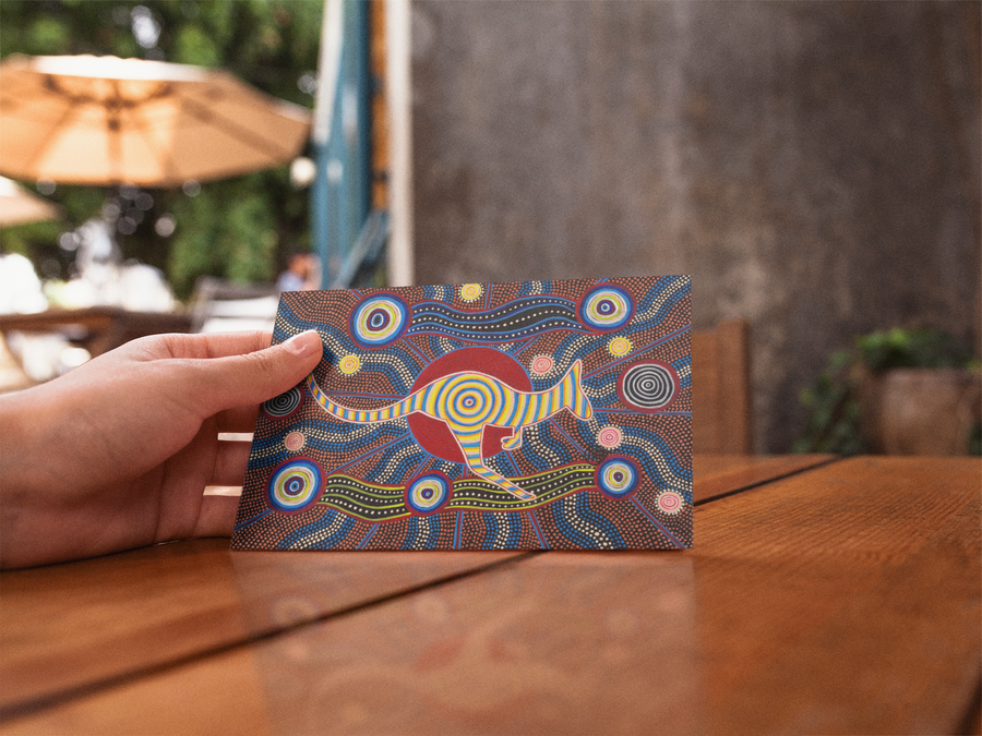 Red Kangaroo Universal Spirit Dreaming Aboriginal Art A6 PostCard Single by Mirree