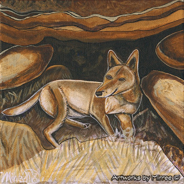 'Australian Desert Dingo by Ancient Cave ~ Resting Cave Dingo' Original Painting by Mirree Contemporary Dreamtime Animal Dreaming