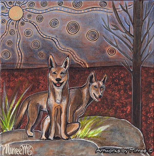 AUSTRALIAN WILD DINGO BY ROCK Framed Canvas Print by Mirree Contemporary Aboriginal Art