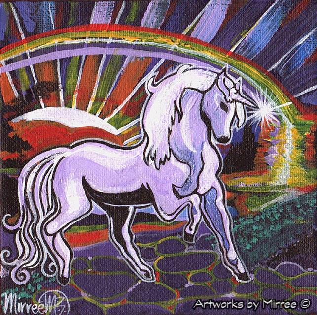 Unicorn Dreaming with Rainbow Framed Canvas Print by Mirree Contemporary Aboriginal Art