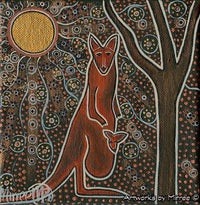 Thumbnail for STARLIGHT OF THE UNIVERSE WITH KANGAROO & BABY Framed Canvas Print by Mirree Contemporary Aboriginal Art