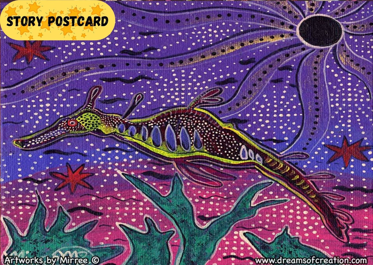 'Australian Weedy Seadragon' Aboriginal Art A6 Story PostCard Single by Mirree