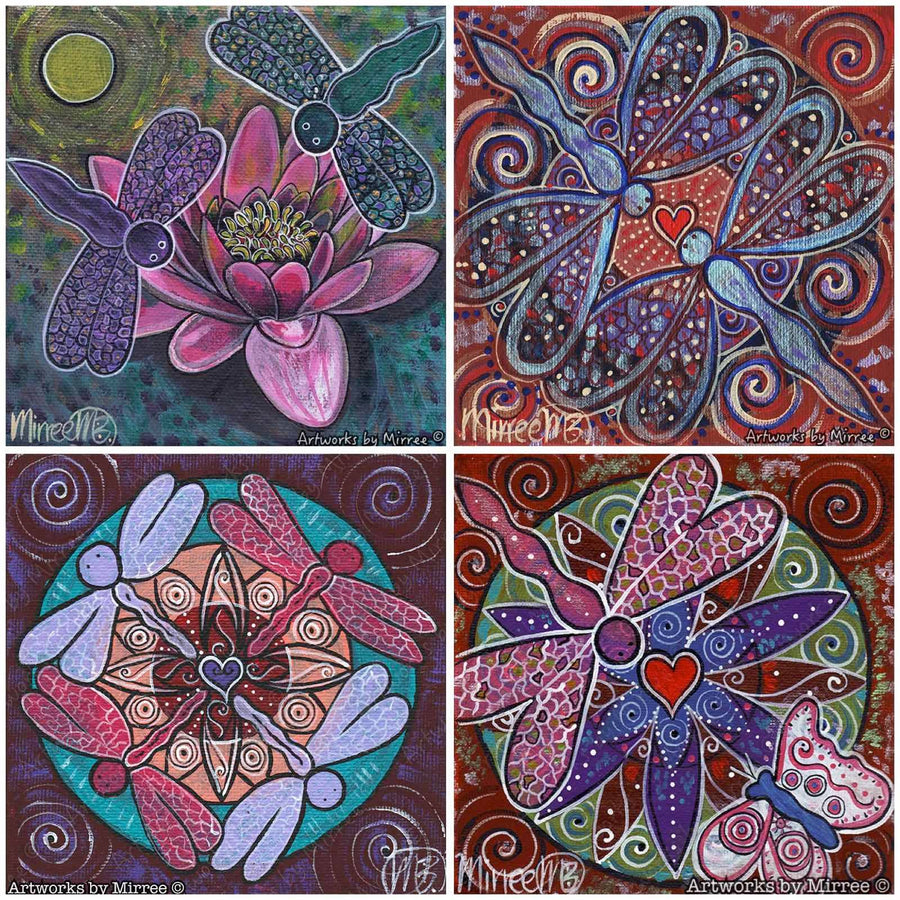 DRAGONFLY DREAMING OF SELF LOVE Framed Canvas Print by Mirree Contemporary Aboriginal Art