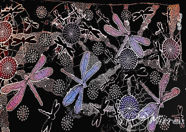 Ancestral Dragonfly Aboriginal Art Animal Dreaming A6 Greeting Card Single by Mirree