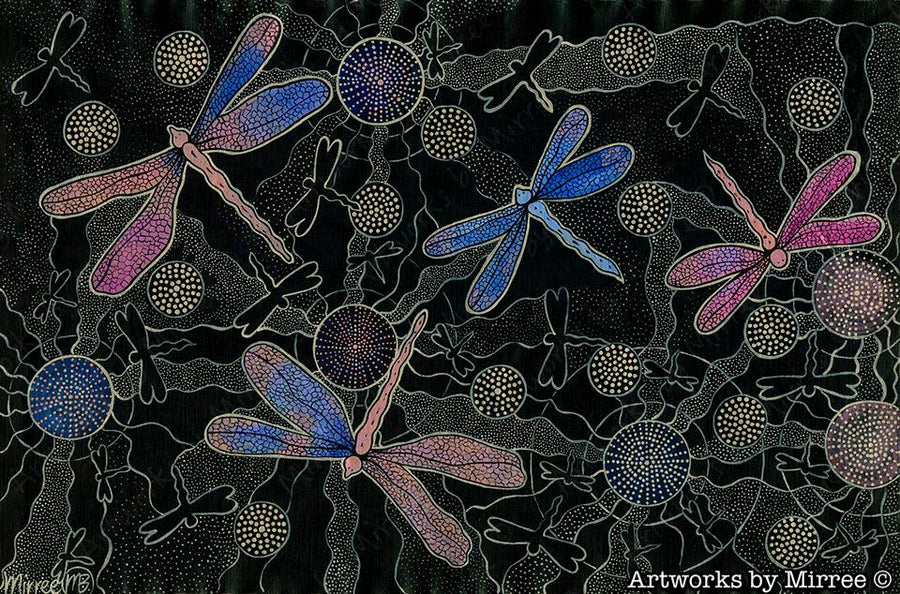 Revised Limited Edition Ancestral Dragonfly Painting Girlcee Print by Mirree Contemporary Aboriginal Art