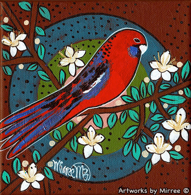 CRIMSON ROSELLA Framed Canvas Print by Mirree Contemporary Aboriginal Art