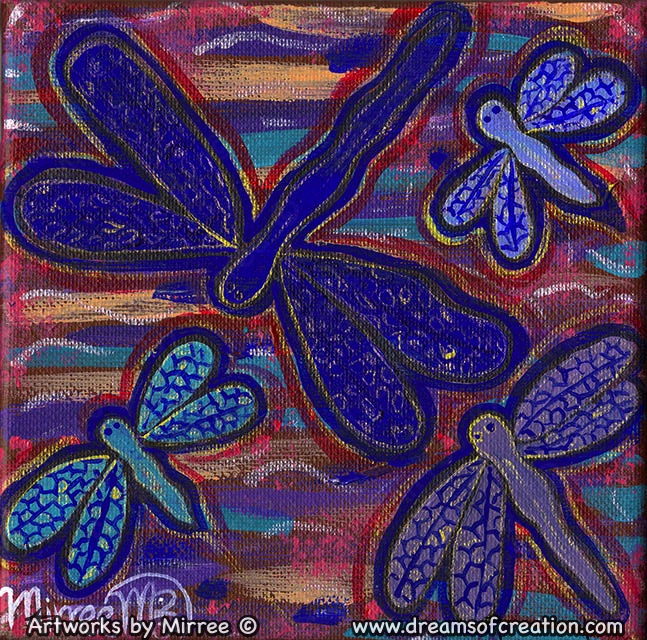 Small #3 Dragonfly Dreaming Contemporary Aboriginal Art Original Painting by Mirree