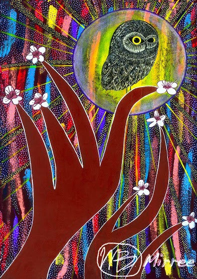 Day Owl Aboriginal Art Animal Dreaming A6 Gift Card Single by Mirree