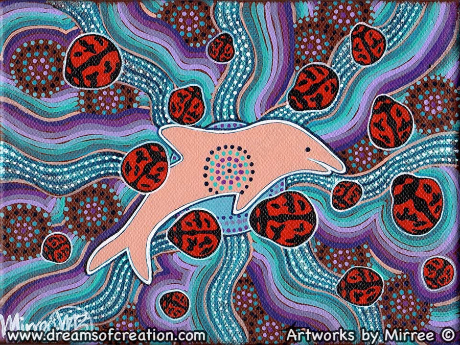 'Lady Beetle with Dolphin Dreaming' A3 Girlcee Print by Mirree Contemporary Aboriginal Art