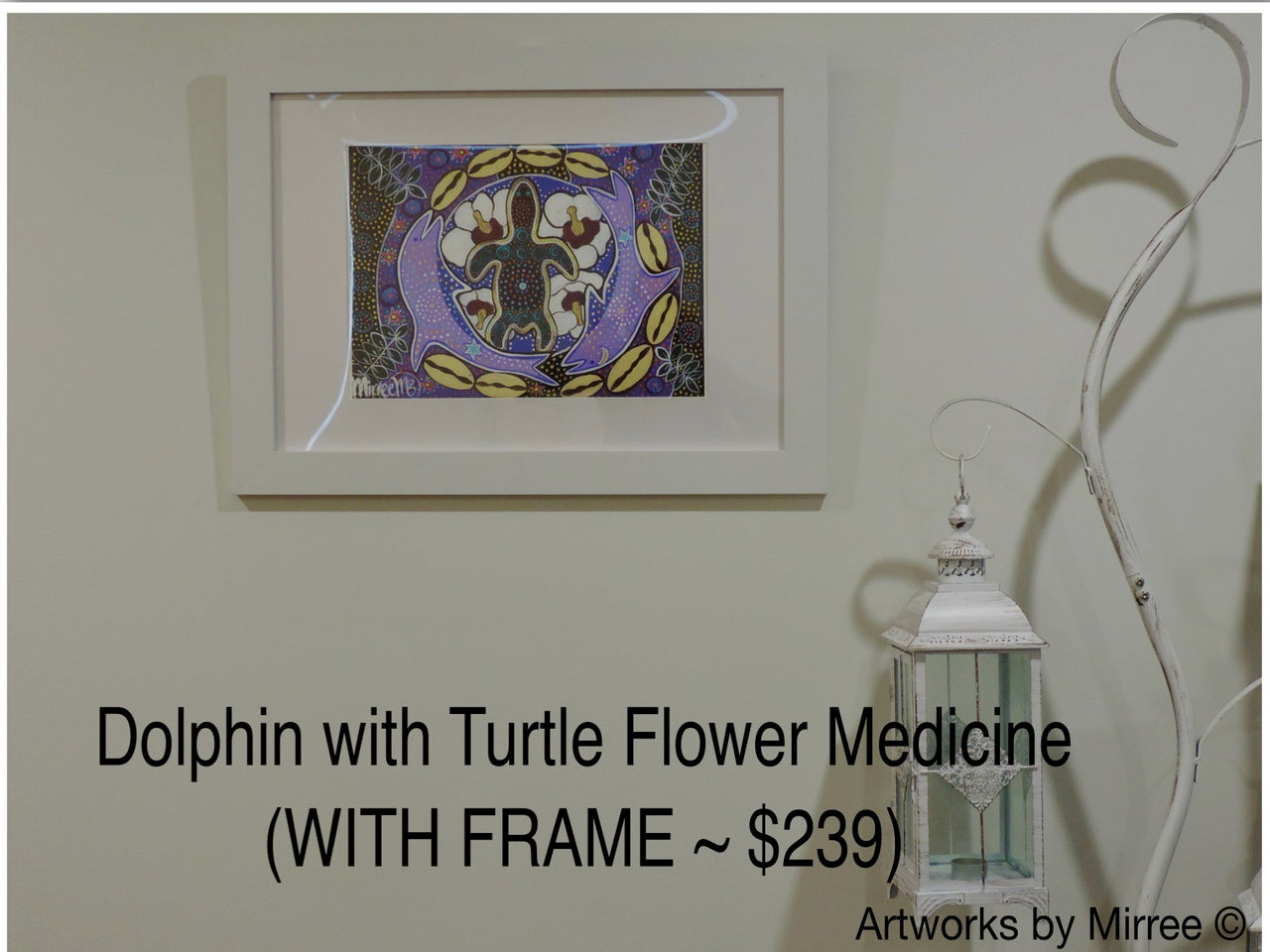 'Dolphin and Turtle Dreaming with flower medicine' A3 Girlcee Print by Mirree Contemporary Aboriginal Art