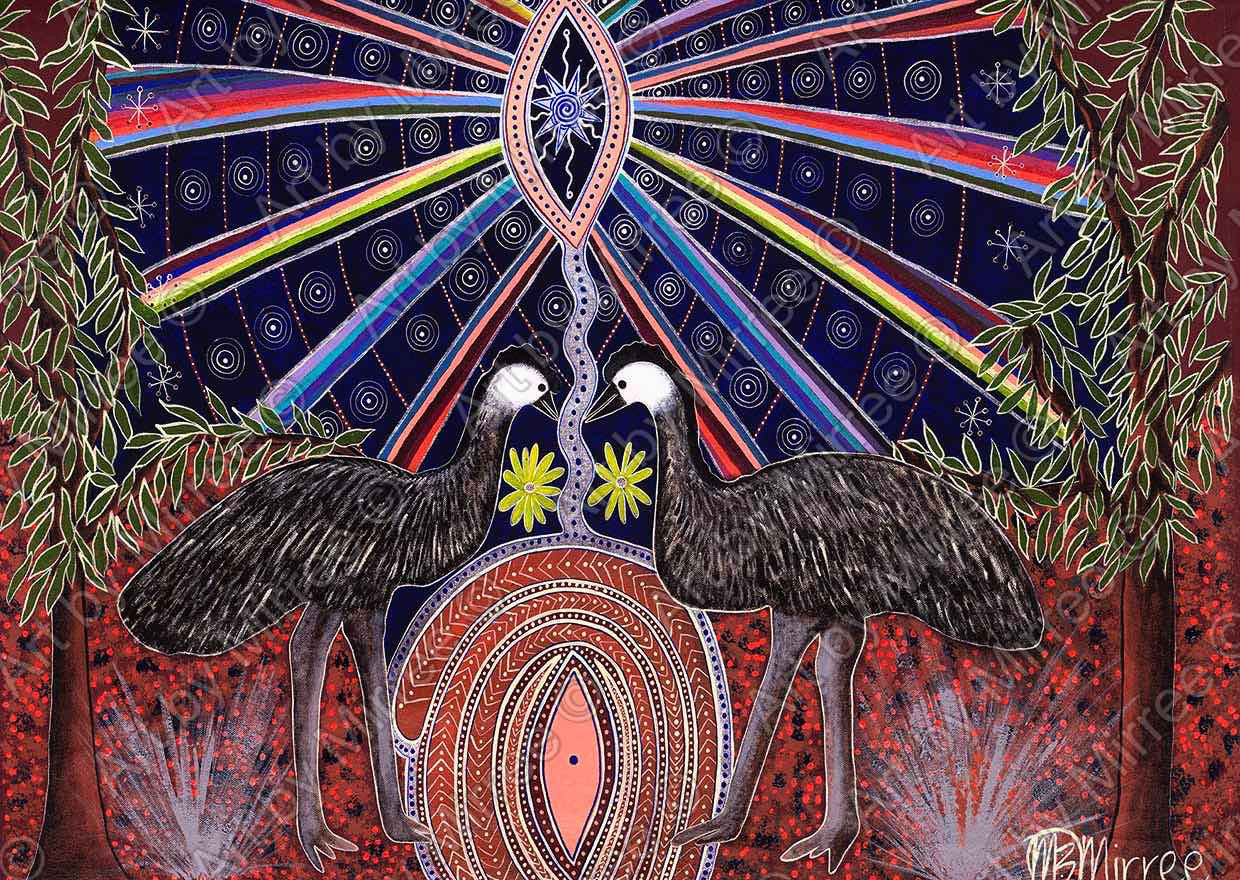 Dreamtime Emu Celestial Wisdom Contemporary Aboriginal Art Print by Mirree