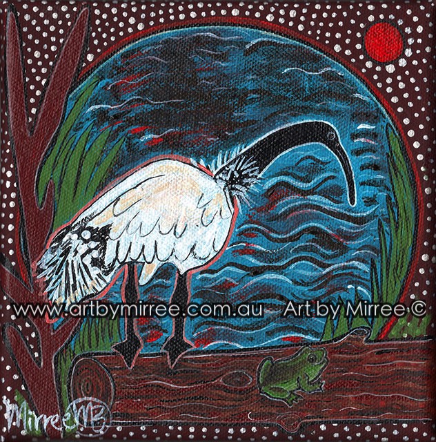 'Australian Ibis Bird with Frog' Original Painting by Mirree Contemporary Dreamtime Animal Dreaming