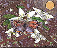 Thumbnail for 'Purple Copperwing Butterfly with Blackthorn Blossoming Flower' Medium Original Painting by Mirree Contemporary Dreamtime Animal Dreaming