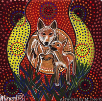 Thumbnail for DINGO & BABY Framed Canvas Print by Mirree Contemporary Aboriginal Art
