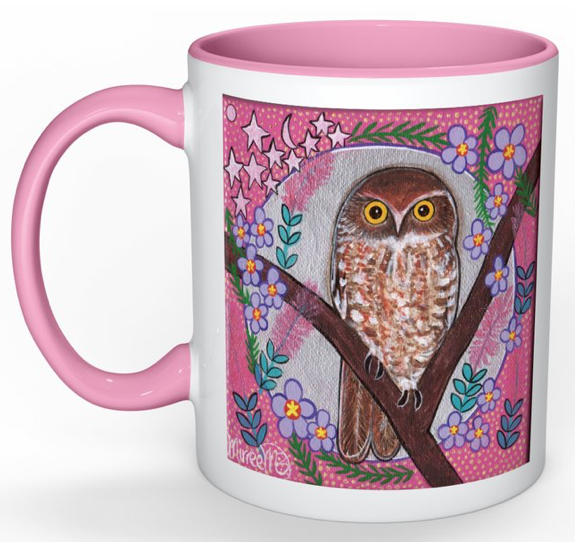 Dreamtime Boo Book Owl with Flowers MUG