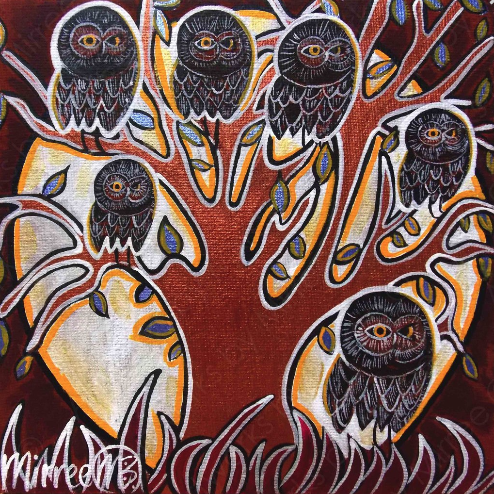 OWLS LIFE CHANGES Framed Canvas Print by Mirree Contemporary Aboriginal Art