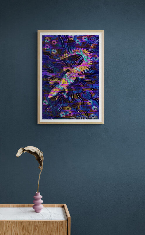 'Crocodile Dreaming with Dragonfly by Midnight' A3 Girlcee Print by Mirree Contemporary Aboriginal Art