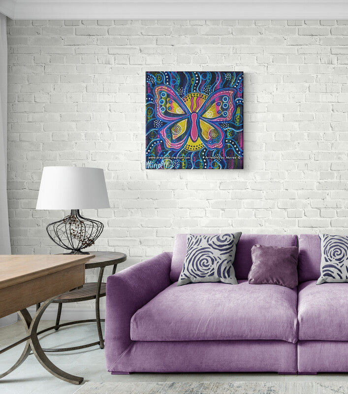 Blue Butterfly Dreaming by Midnight Framed Canvas Print by Mirree Contemporary Aboriginal Art