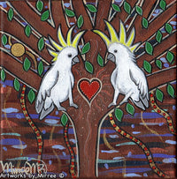 Thumbnail for 'Australian Sulphur Crested White Cockatoos' Tree of Life Framed Canvas Print by Mirree Contemporary Aboriginal Art