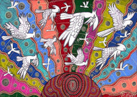 Thumbnail for Dreamtime Sulphur Crested Cockatoo Rebirth Contemporary Aboriginal Art Print by Mirree