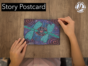 'Dragonfly Dreaming I am Blissful' Aboriginal Art A6 Story PostCard Single by Mirree