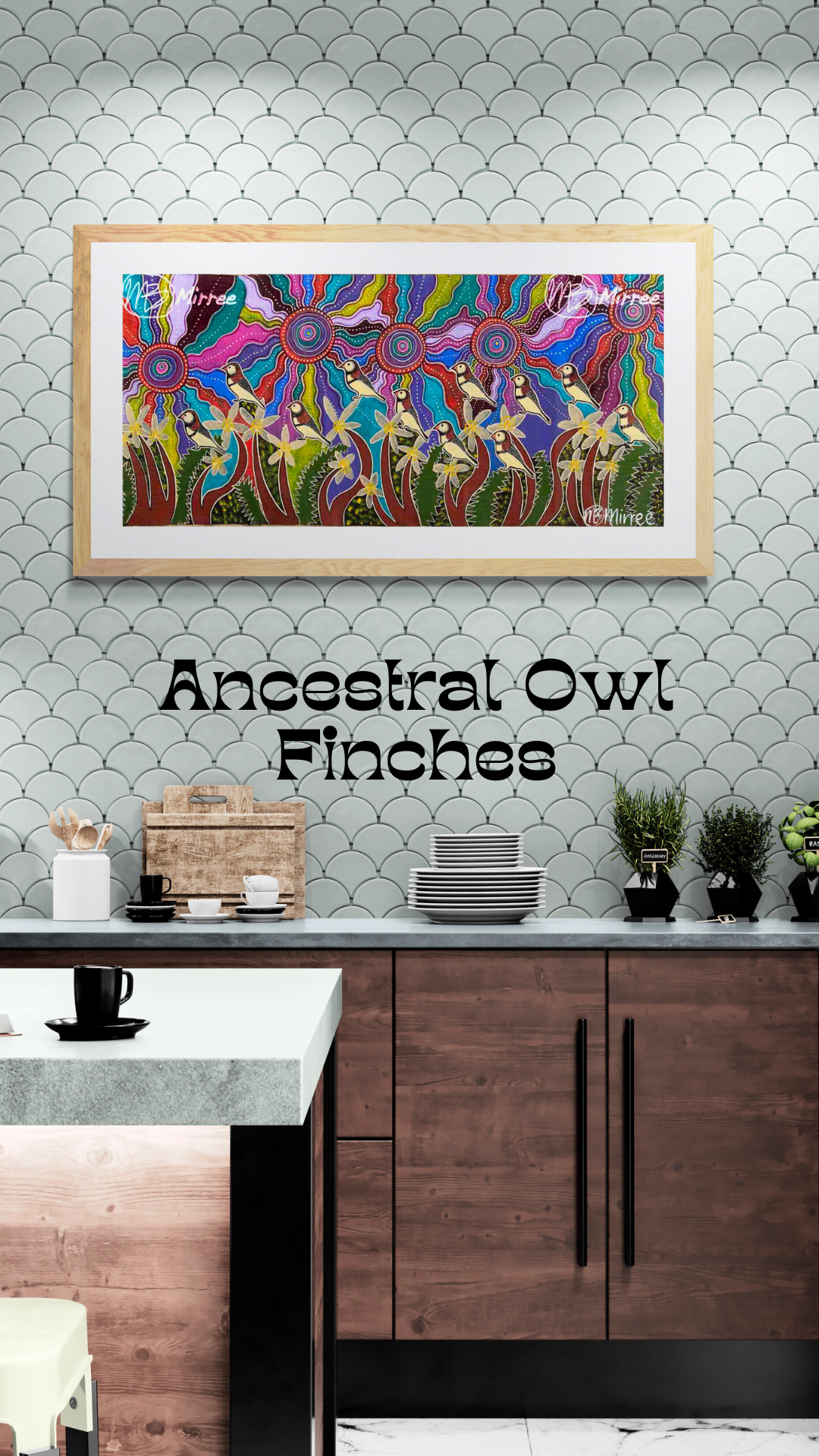 Ancestral OWL FINCHES' ORIGINAL PAINTING by Mirree Contemporary Aboriginal Art