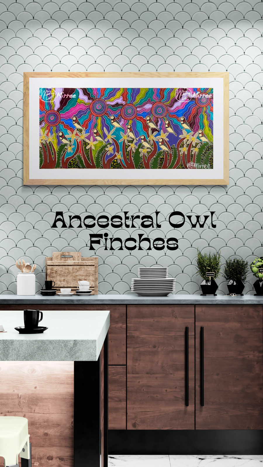 Ancestral OWL FINCHES' ORIGINAL PAINTING by Mirree Contemporary Aboriginal Art