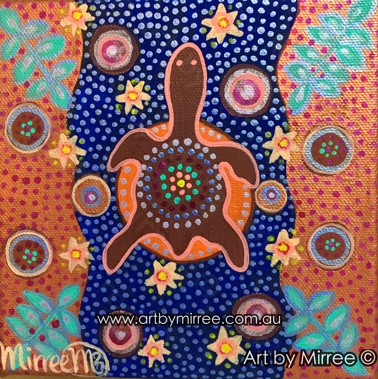 'Turtle by Sunset Dreaming' Original Painting by Mirree Contemporary Dreamtime Animal Dreaming