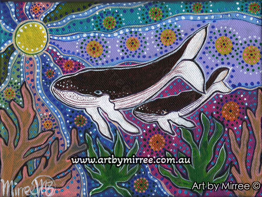 Whale and Baby Dreaming Painting A3 Girlcee Print by Mirree Contemporary Aboriginal Art