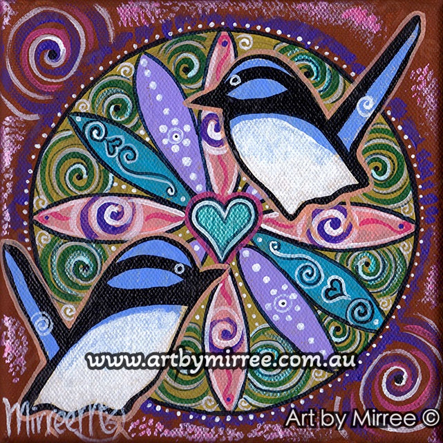 'Confident and Loving Heart Blue Wren Free as a Bird' Original Painting by Mirree Contemporary Dreamtime Animal Dreaming