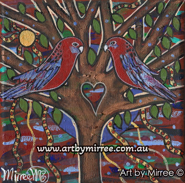 Crimson Rosella Letting go of the Past Contemporary Aboriginal Art Original Painting by Mirree