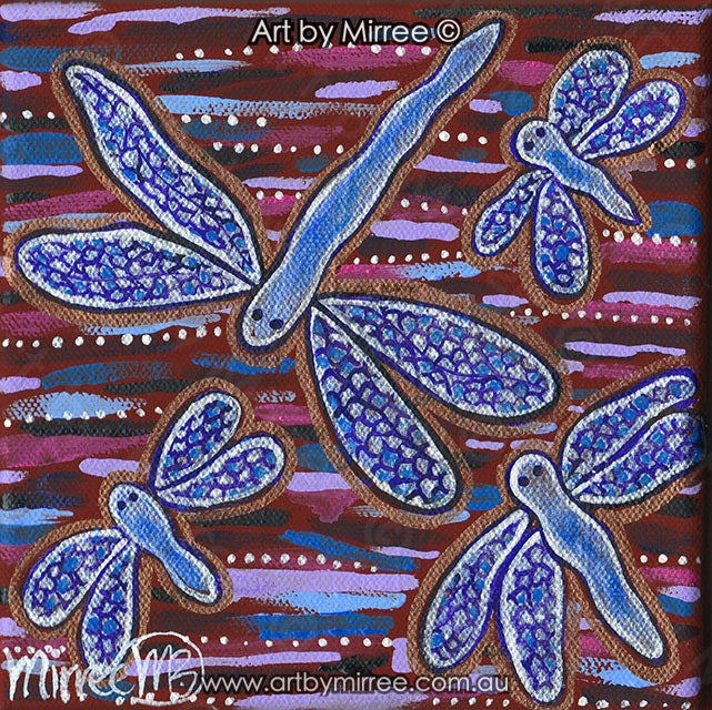 Dragonfly Dreaming Contemporary Aboriginal Art Original Painting by Mirree